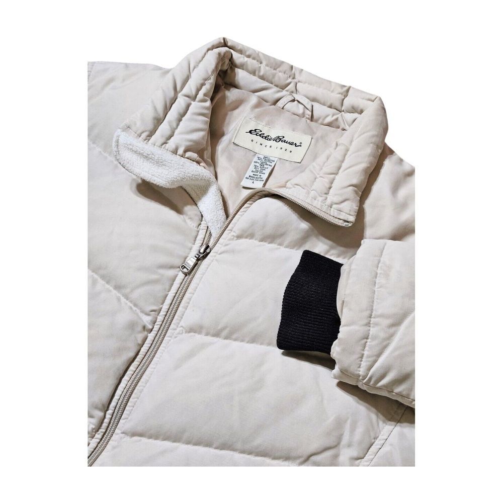 Eddie Bauer Goose Down Insulated Puffer Bomber Coat Beige Women's L